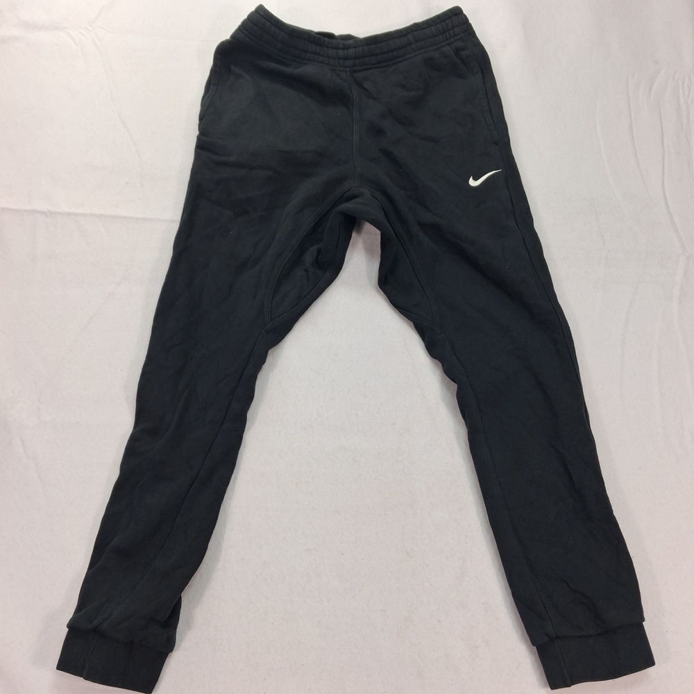 Nike Joggers Mens Medium Black Tapered Fleece Swoosh Sweatpants EUC